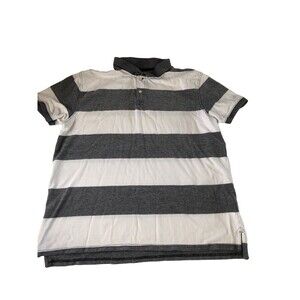 St. John’s Bay Mens Legacy Polo Gray White Striped Size XL